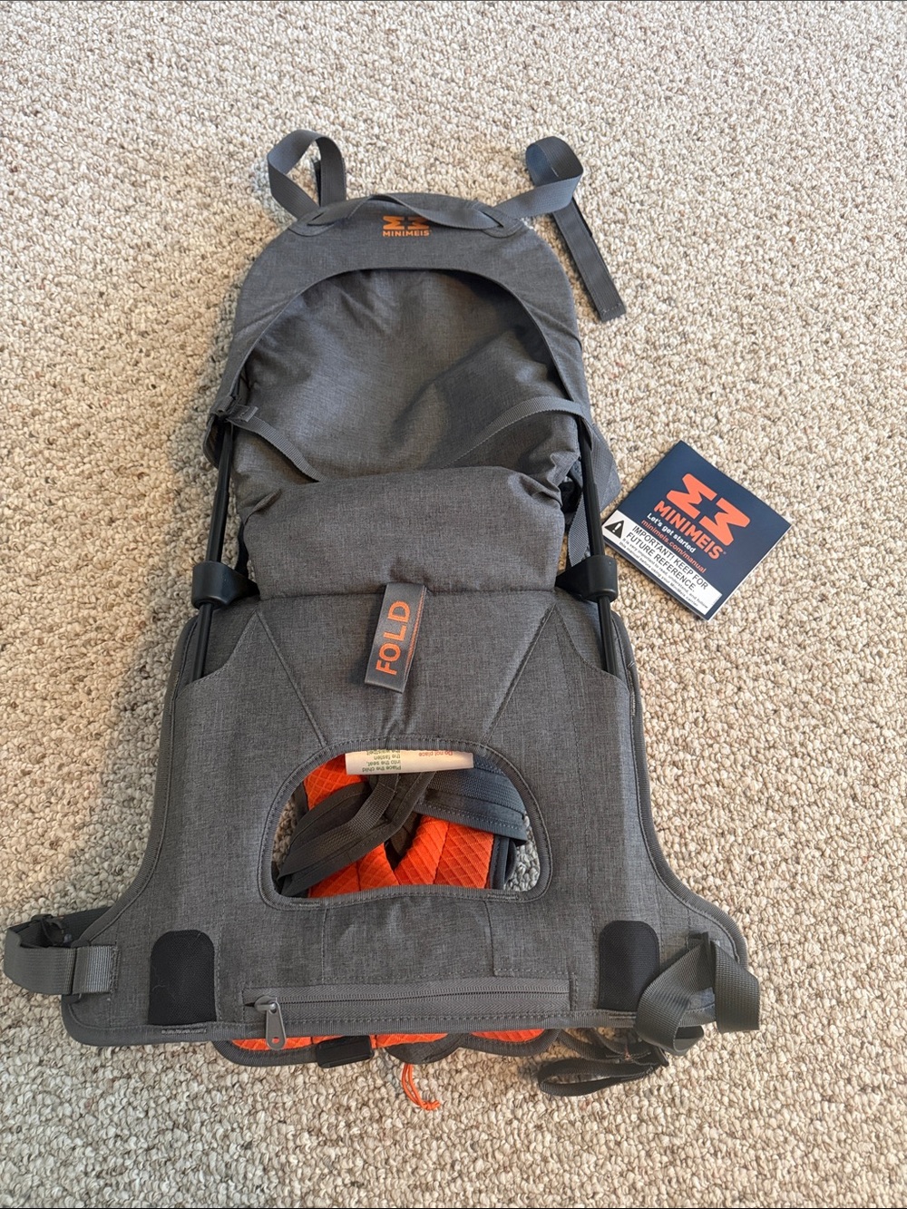 Minimeis Gray Shoulder Carrier with Orange Accents